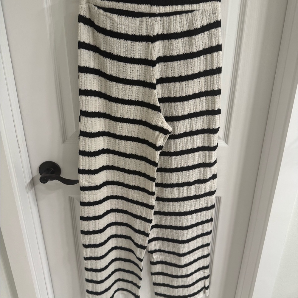Mango Cream and Black Knit Striped Pants